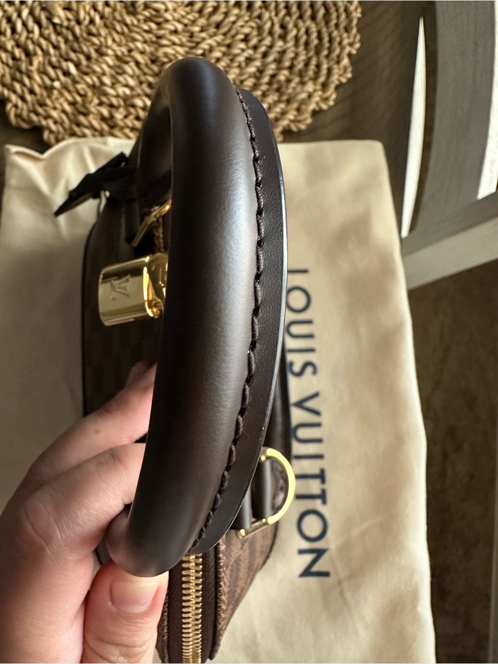 AUTHENTIC Louis Vuitton Damier Ebene Alma BB Satchel in Brown and Dark Brown - Picture 15 of 16